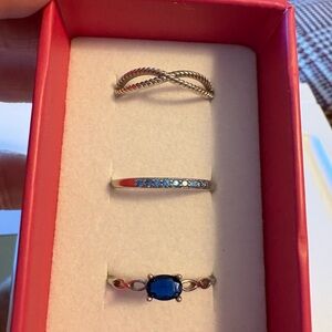 Silver Blue Stone Stackable Rings set - Blue and Silver Women's Jewelry